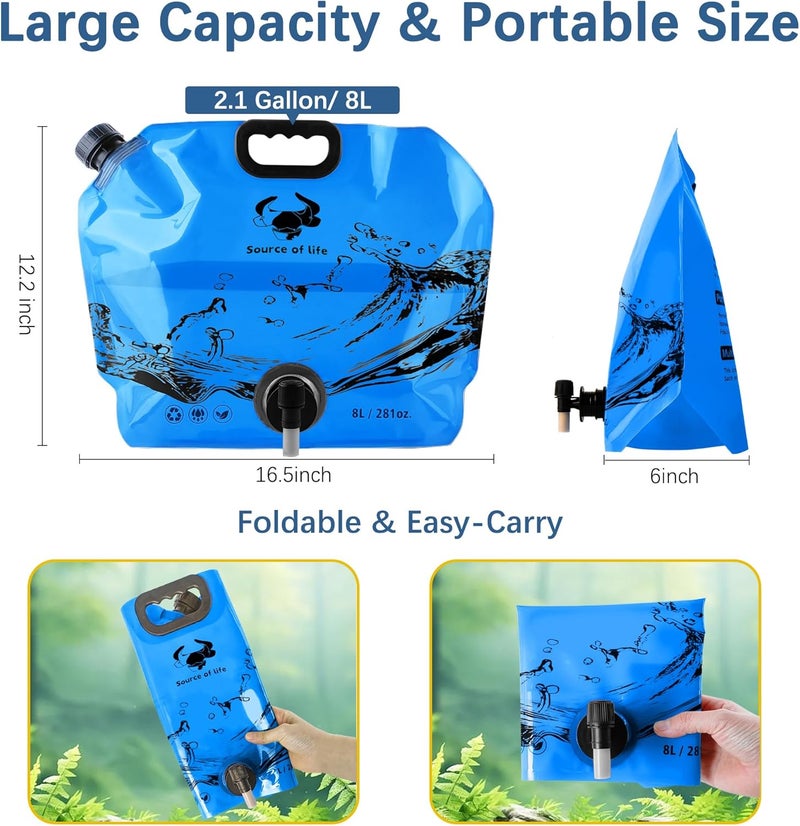 Coipdfty Water Jug Camping 2.1 Gallon Collapsible with Spigot, BPA Free Portable Water Pouch Foldable Water Bags for Outdoor Hiking, Travel and Emergency & Water Storage Containers (Blue-1Pcs) - Image 2